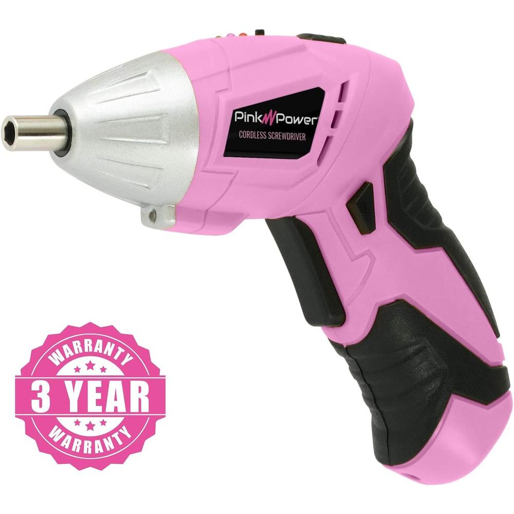 Pink Power PP481 3.6 Volt Cordless Electric Screwdriver Rechargeable Screw Gun