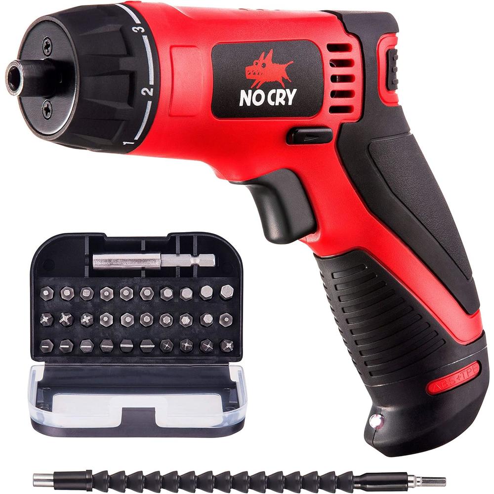 NoCry 10 N.m Cordless Electric Screwdriver - with 30 Screw Bits Set, Rechargeable 7.2 Volt Lithium Ion Battery and a Built-In LED Lig