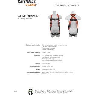 Safewaze V Line Full Body Safety Harness With Multiple Adjustment Points Universal Size Back D Ring With Pad And Fall Arrest Safewaze V Line Full Body Safety Harness With Multiple Adjustment Points Universal Size Back D Ring With Pad And Fall Arrest