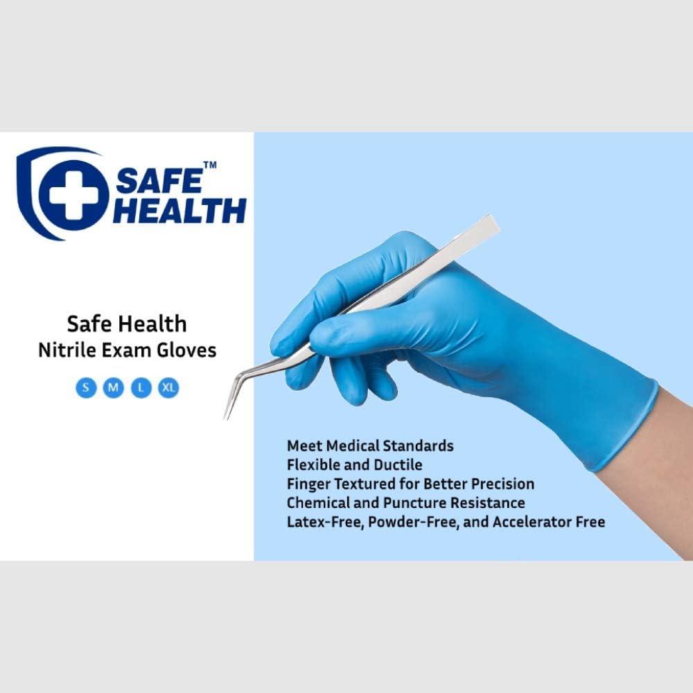 Generic SAFE HEALTH Blue Nitrile Exam Gloves, Box of 100, 3.5 Mil, Large, Powder/Latex-Free, Finger Textured, Disposable, Medical Grade