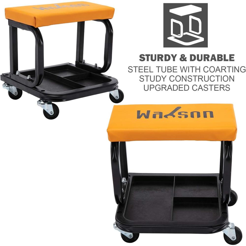 Generic Wahson Garage Roller Seat, Upgraded Version, Shop Mechanic Stool, with Built-in Tool Tray, 300 lbs Capacity
