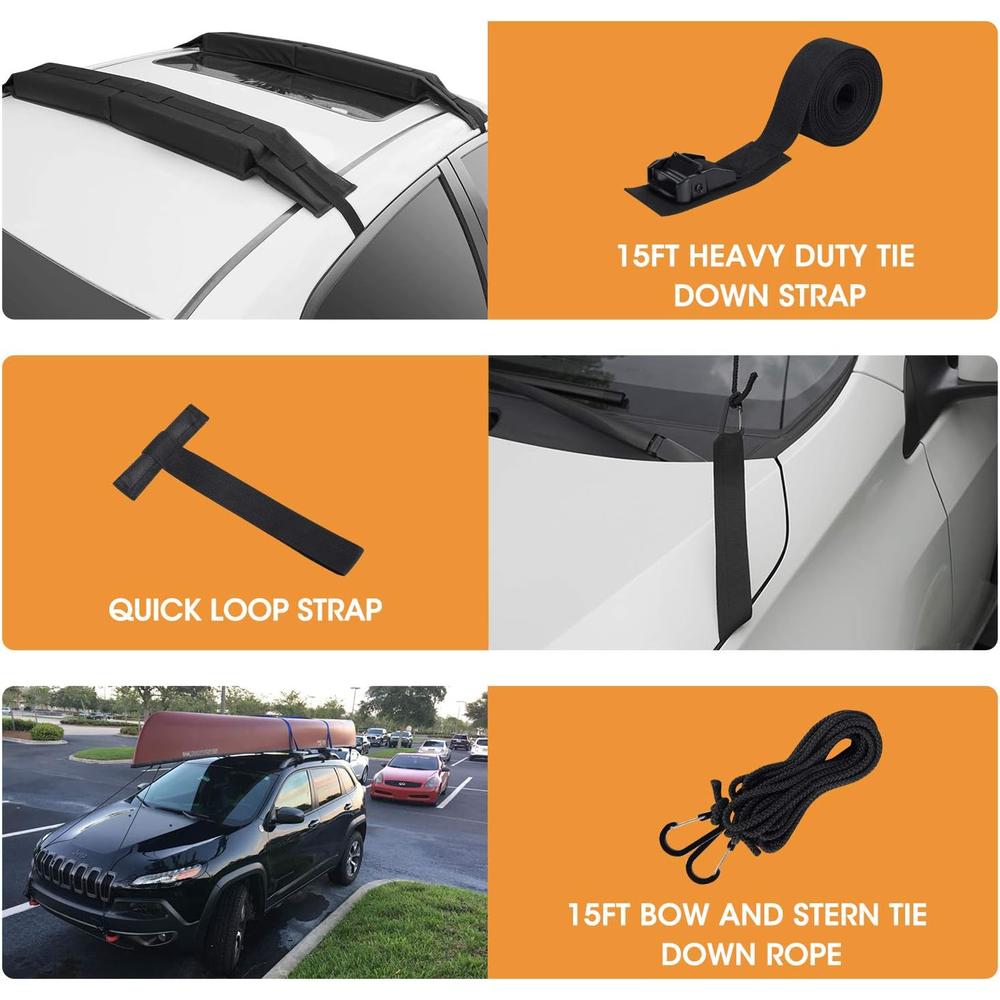 HEYTRIP Universal Soft Roof Rack Pads for Kayak /Surfboard /SUP /Canoe with 15FT Tie-Down Straps and Storage Bag