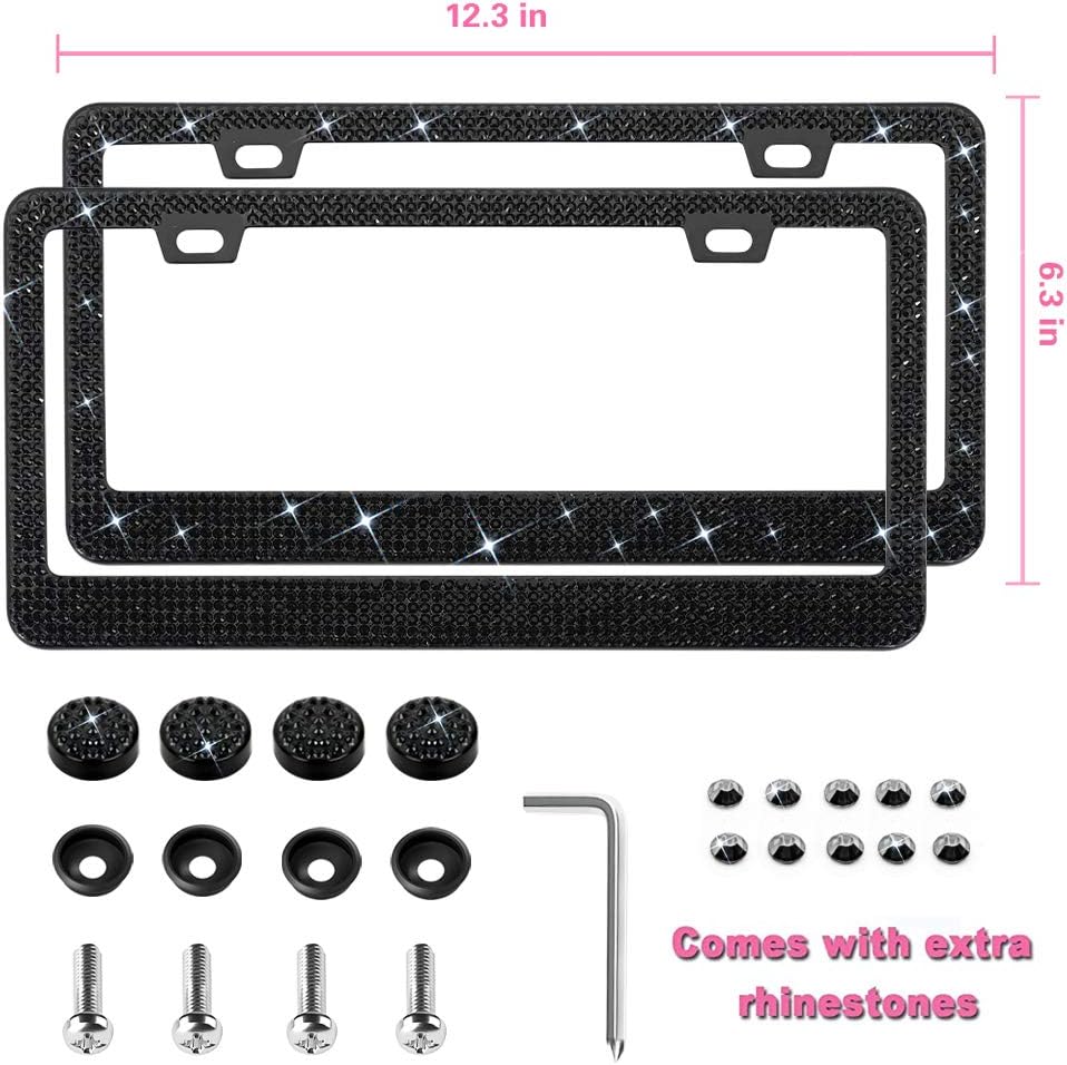 OKLPF Bling License Plate Frame for Women, Sparkly Stainless Steel License Plate Frames| Over 1200 pcs 14 Facets Bedazzled Clear Glas