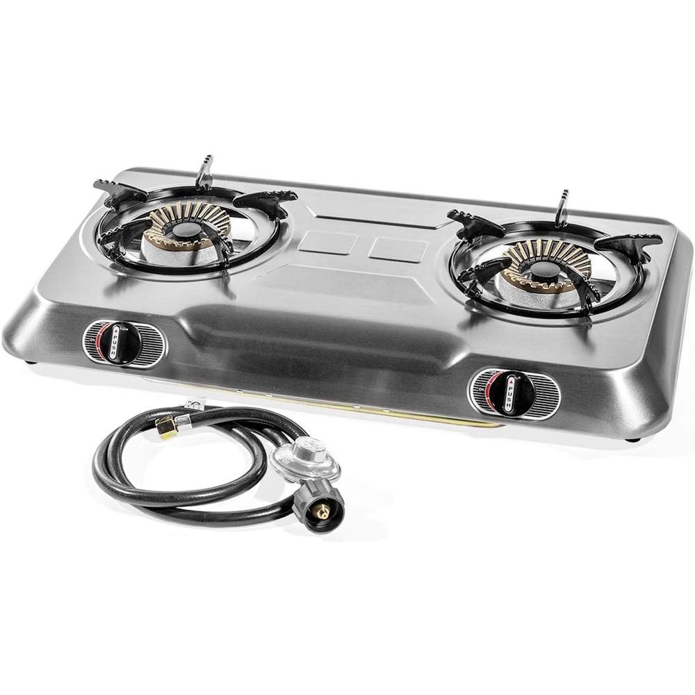 Generic XtremepowerUS Deluxe 2 Burner High Pressure Stainless Steel Propane Gas Range Stove Cooktop Auto Ignition Camping
