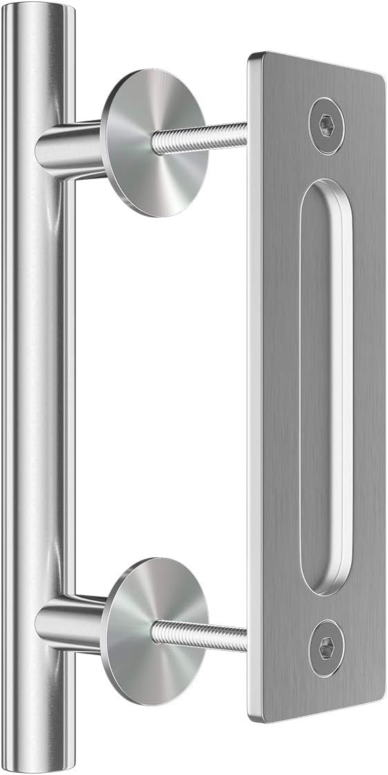 Smartstandard 10 Inch Heavy Duty Sliding Barn Door Handle Stainless Steel Pull And Flush Hardware Set Round Smartstandard 10 Inch Heavy Duty, Smart Standard Sliding Door Hardware