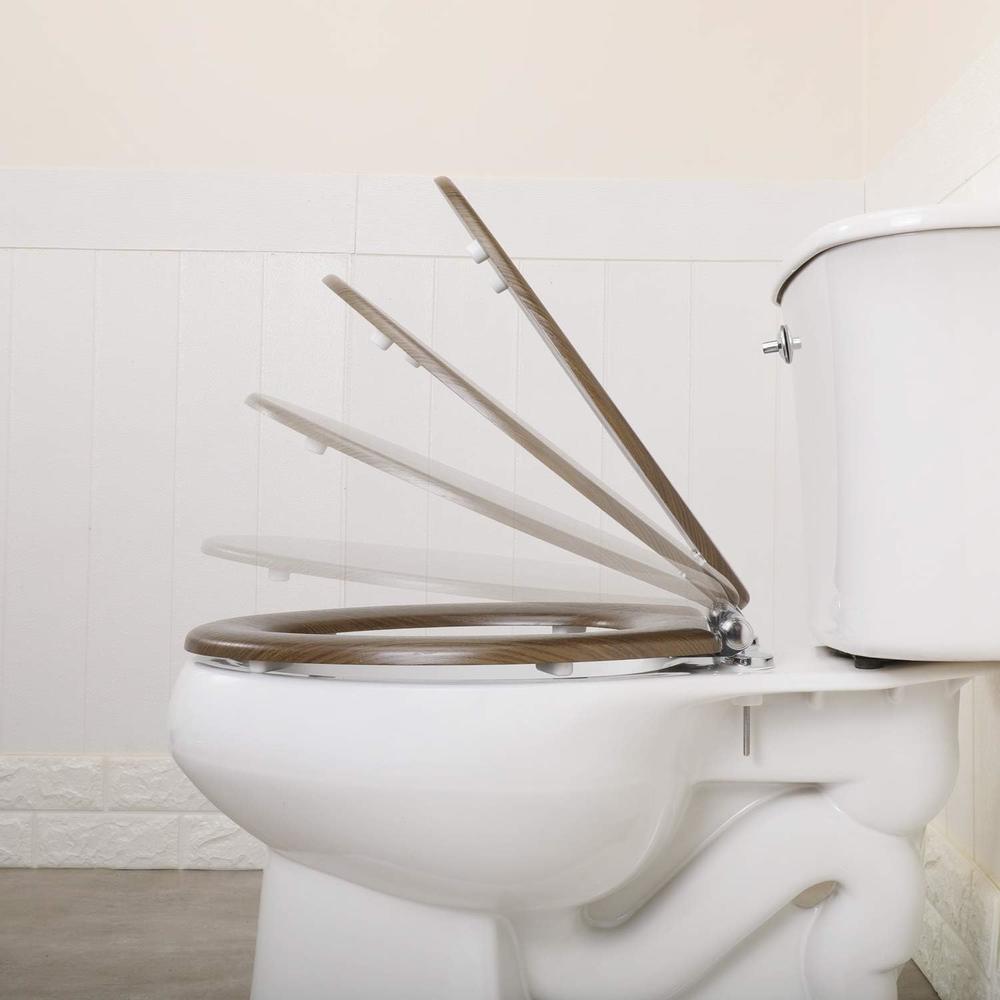 Angel Shield Toilet Seat Molded Wood with Quiet Close Easy Clean Quick-Release Hinges Covering(Elongated,Wood Brown)