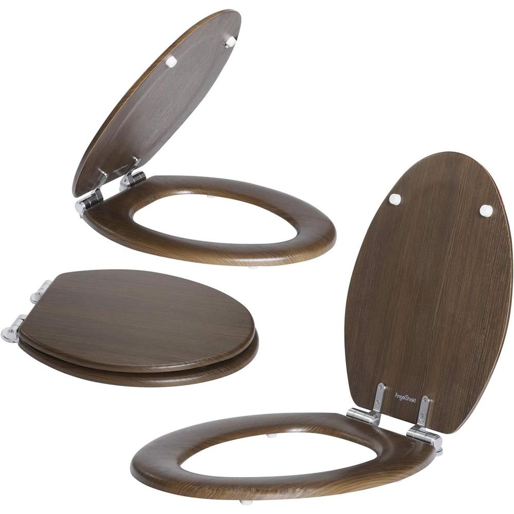Angel Shield Toilet Seat Molded Wood with Quiet Close Easy Clean Quick-Release Hinges Covering(Elongated,Wood Brown)