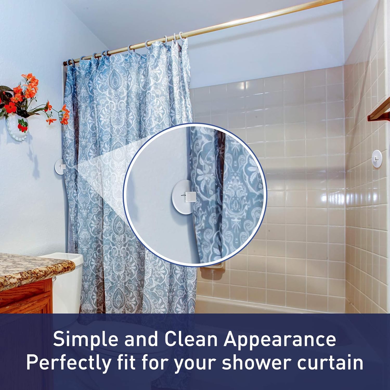 Patelai Self Adhesive Shower Curtain, Shower Curtain Splash Clips
