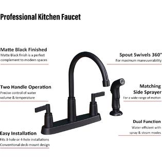 KINFAUCETS KINFAUCET Modern 2 Handle Kitchen Sink Faucet with Side Sprayer, High Arc 360 Swivel Stainless Steel 3 or 4 Hole Kitchen Faucet