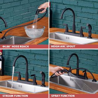 KINFAUCETS KINFAUCET Modern 2 Handle Kitchen Sink Faucet with Side Sprayer, High Arc 360 Swivel Stainless Steel 3 or 4 Hole Kitchen Faucet