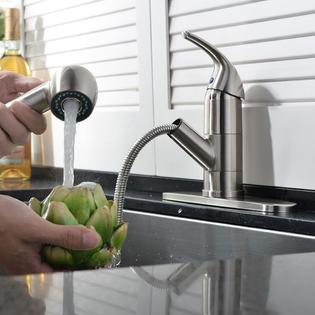 Ufaucet Modern Best Commercial Cen Brushed Nickel Stainless Steel Single Lever Single Handle Pull Out Sprayer Prep Kitchen Sink Faucets