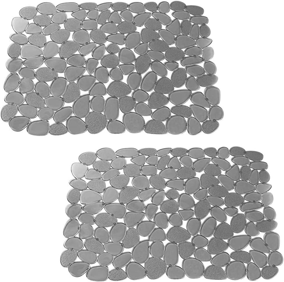 VELOVYO Kitchen Sink Mats Adjustable Pebble Sink Mats PVC Sink Protector 2  Packs Grey