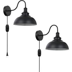 Merlight Black Gooseneck Industrial Wall Sconces E26 Base with Plug in Wall Lamp Dimmer Switch Vintage Style Wall Light Fixture for Farm