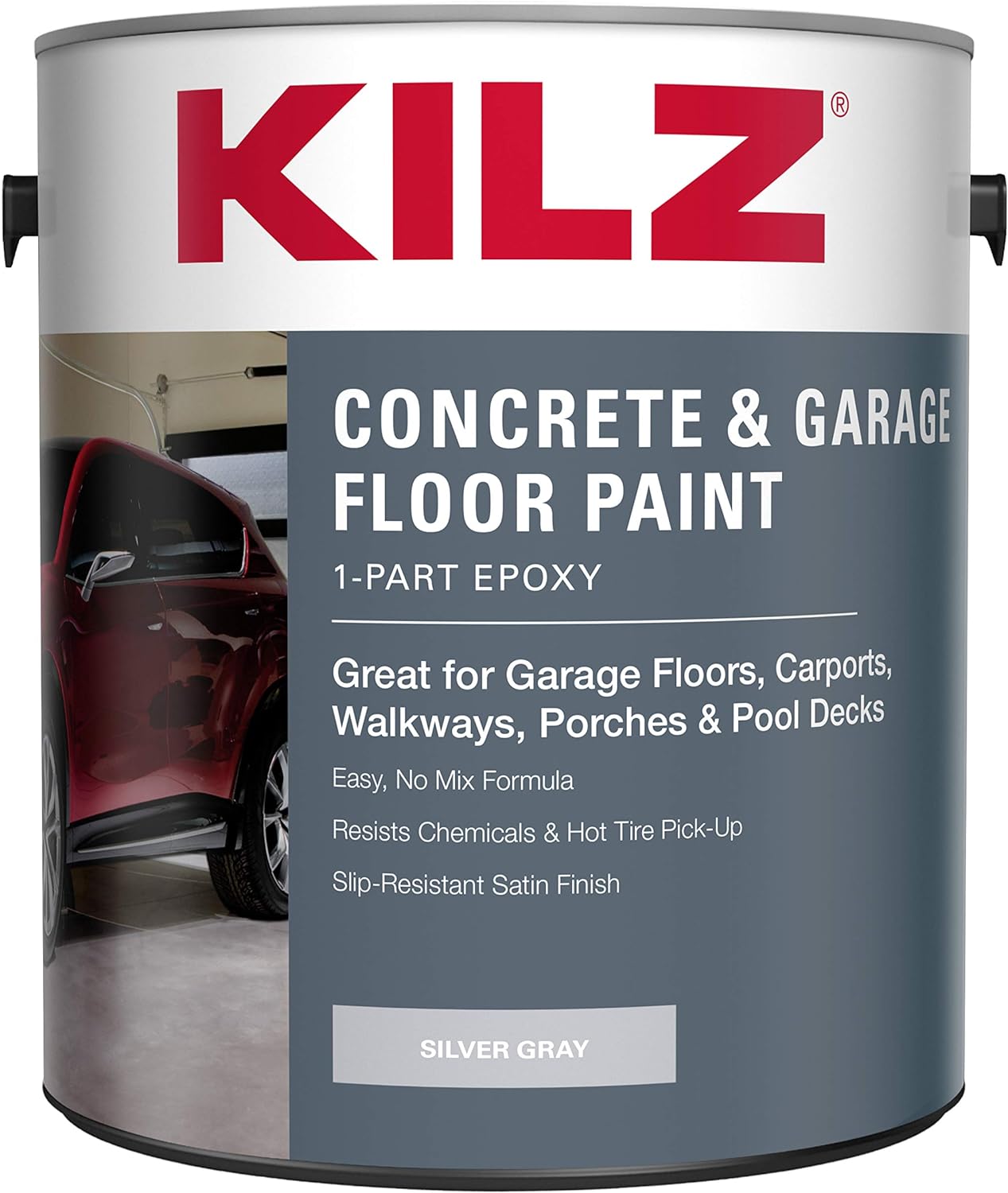 Masterchem Industries LLC KILZ L377611 1-Part Epoxy Acrylic Interior/Exterior Concrete and Garage Floor Paint, Satin, Silver Gray, 1-Gallon, 1 Gallon, 4