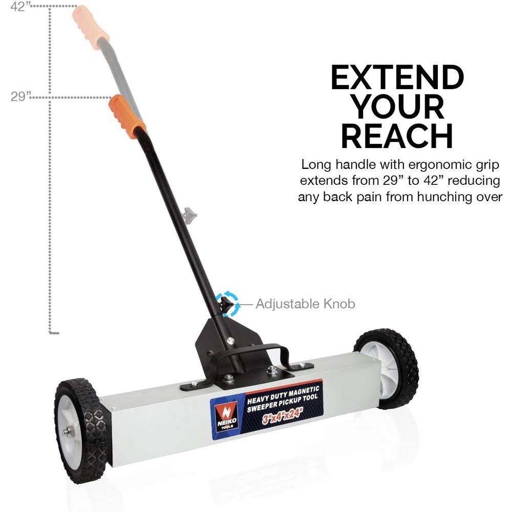 Ridgerock Tools Inc. Neiko 53416A Magnetic Pick-Up Sweeper with Wheels 30 Lb, 24" | Adjustable Handle