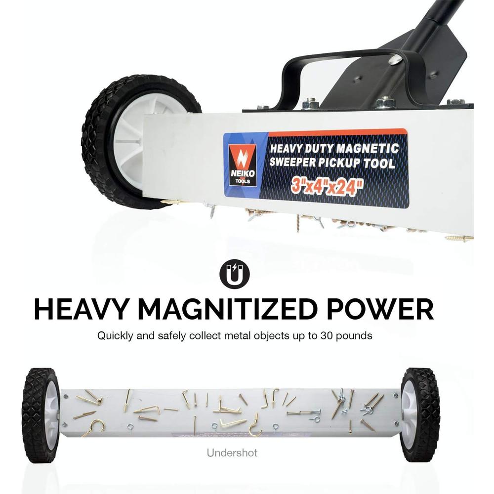 Ridgerock Tools Inc. Neiko 53416A Magnetic Pick-Up Sweeper with Wheels 30 Lb, 24" | Adjustable Handle