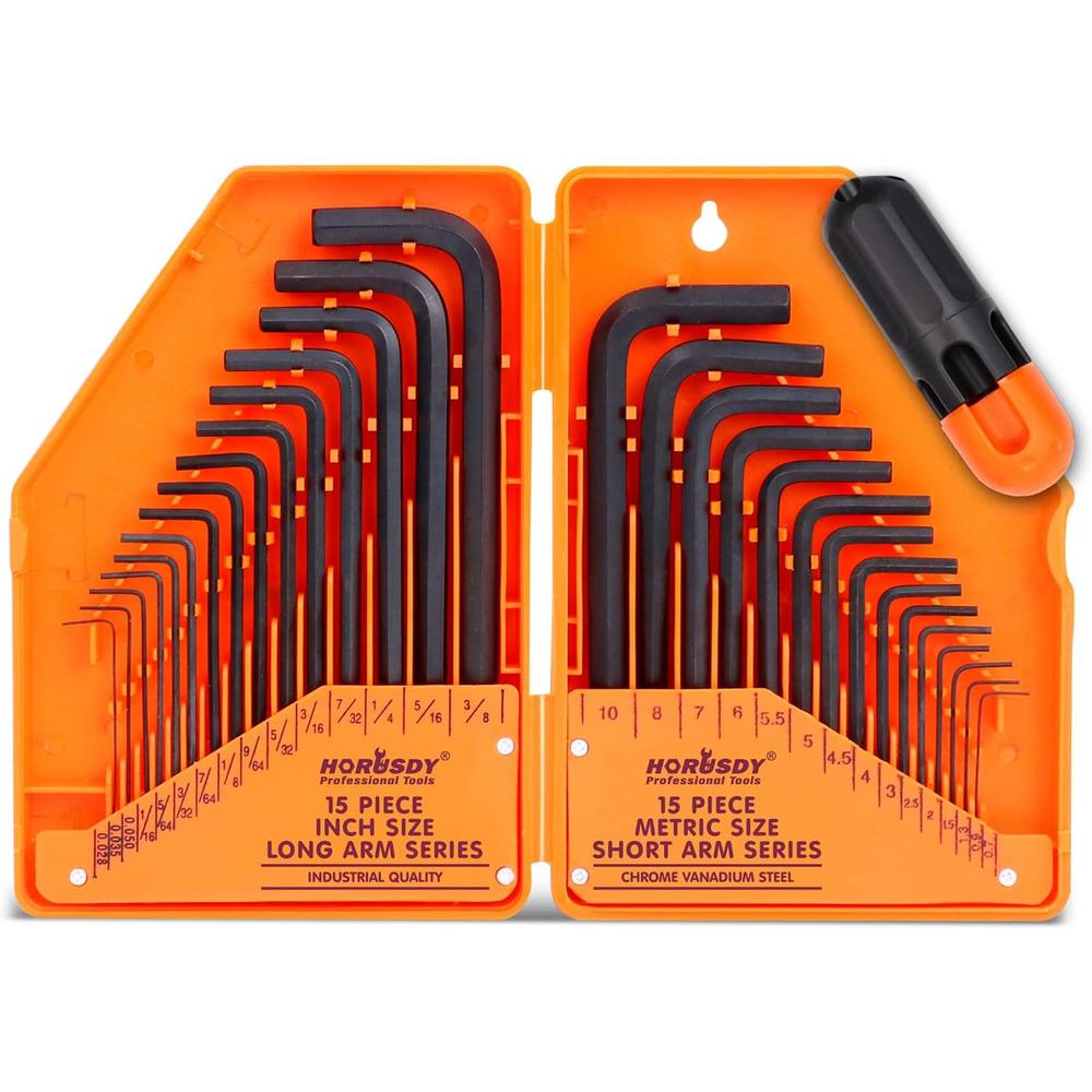 HORUSDY 31-Piece Hex Key Set, Allen Wrench Set Inch/Metric MM(0.7mm-10mm) SAE(0.028"-3/8)
