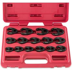 Ridgerock Tools Inc. Neiko 03324A 3/8-Inch and 1/2-Inch Drive Crowfoot Flare Nut Wrench Set, Metric, 8mm to 24mm | 15-Piece Set, Cr-Mo Steel