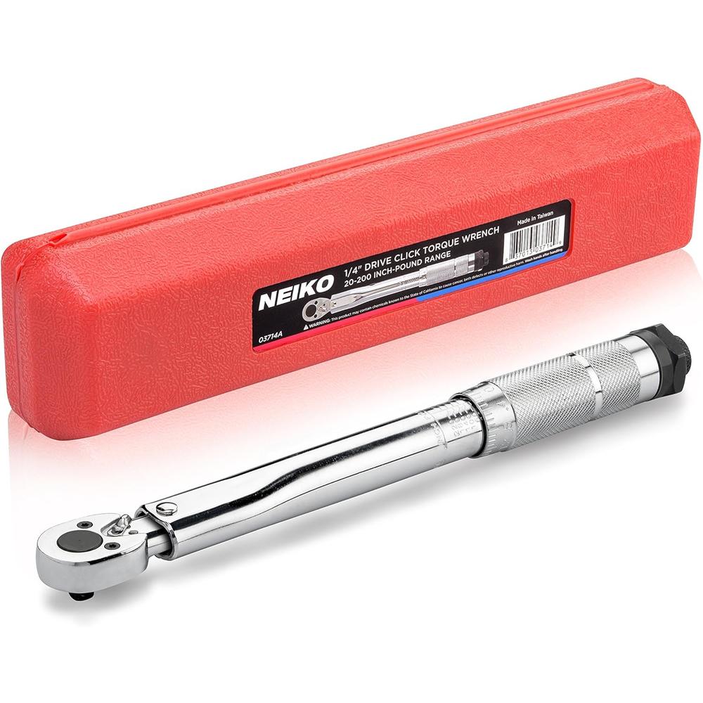 Ridgerock Tools Inc. NEIKO 03714A 1/4" Drive Adjustable Click Torque Wrench | SAE | 20-200 Inch-Pound Chrome Vanadium Steel | 10.75" Lengt