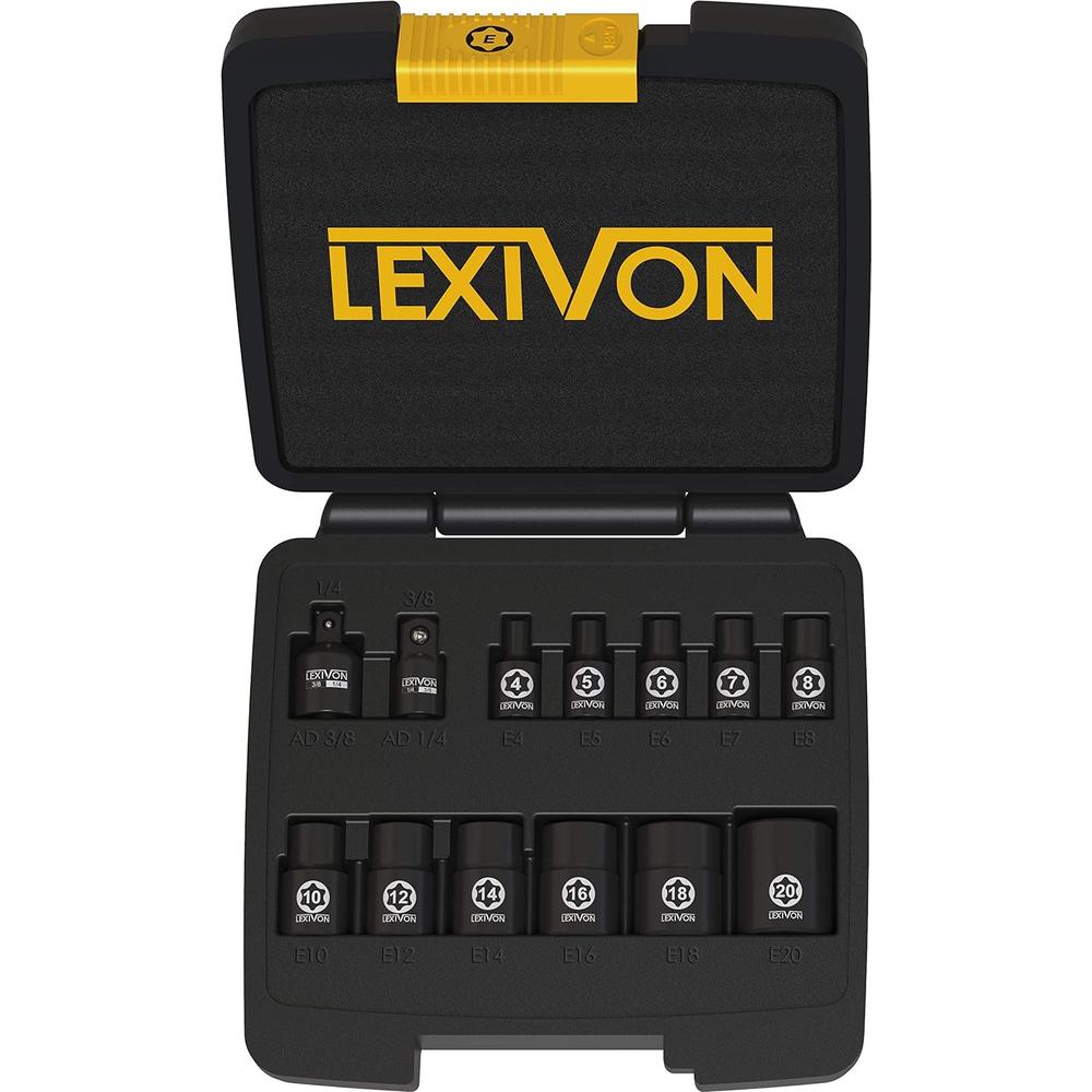 LEXIVON E-TORX Socket Set, Chrome Vanadium Alloy Steel | 13-Piece Female Star Socket E4 - E20 Set | Enhanced Storage Case (LX-147)