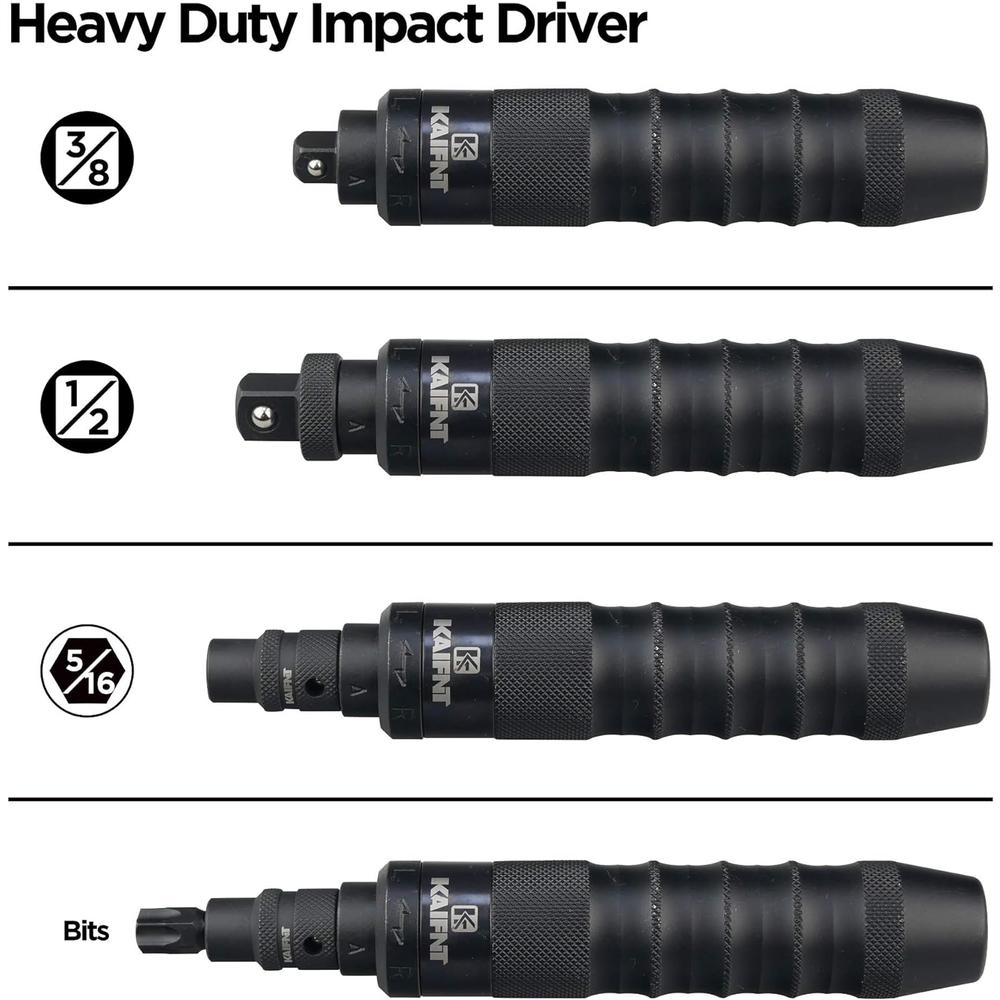 KAIFNT K504 Heavy Duty Manual Impact Driver Set, 3/8-Inch 1/2-Inch, 24-Piece