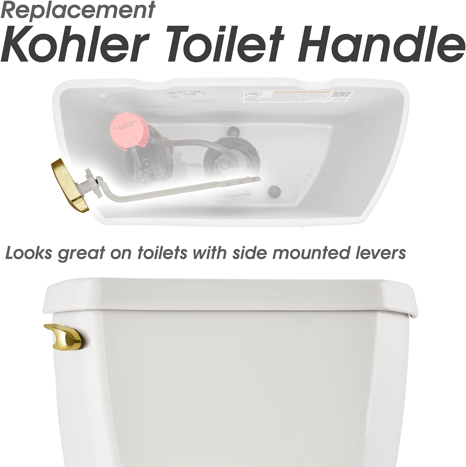 Qualihome Kohler Toilet Handle Replacement, Side Mount Toilet Tank Lever (Brass / Gold Finish)