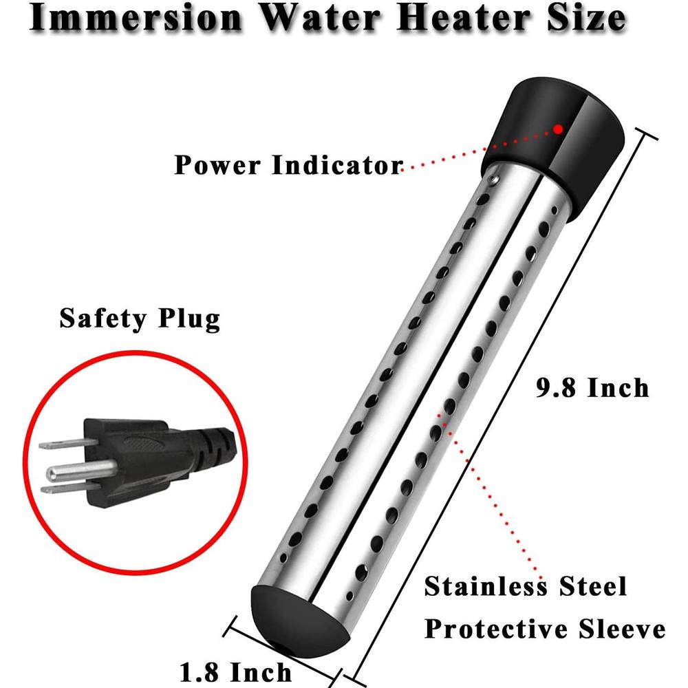 GDDP Immersion Water Heater, 1500W Bucket Heater with Stainless-Steel Guard, Smart Timing, Safe, Portable, Water Trough Heater for H