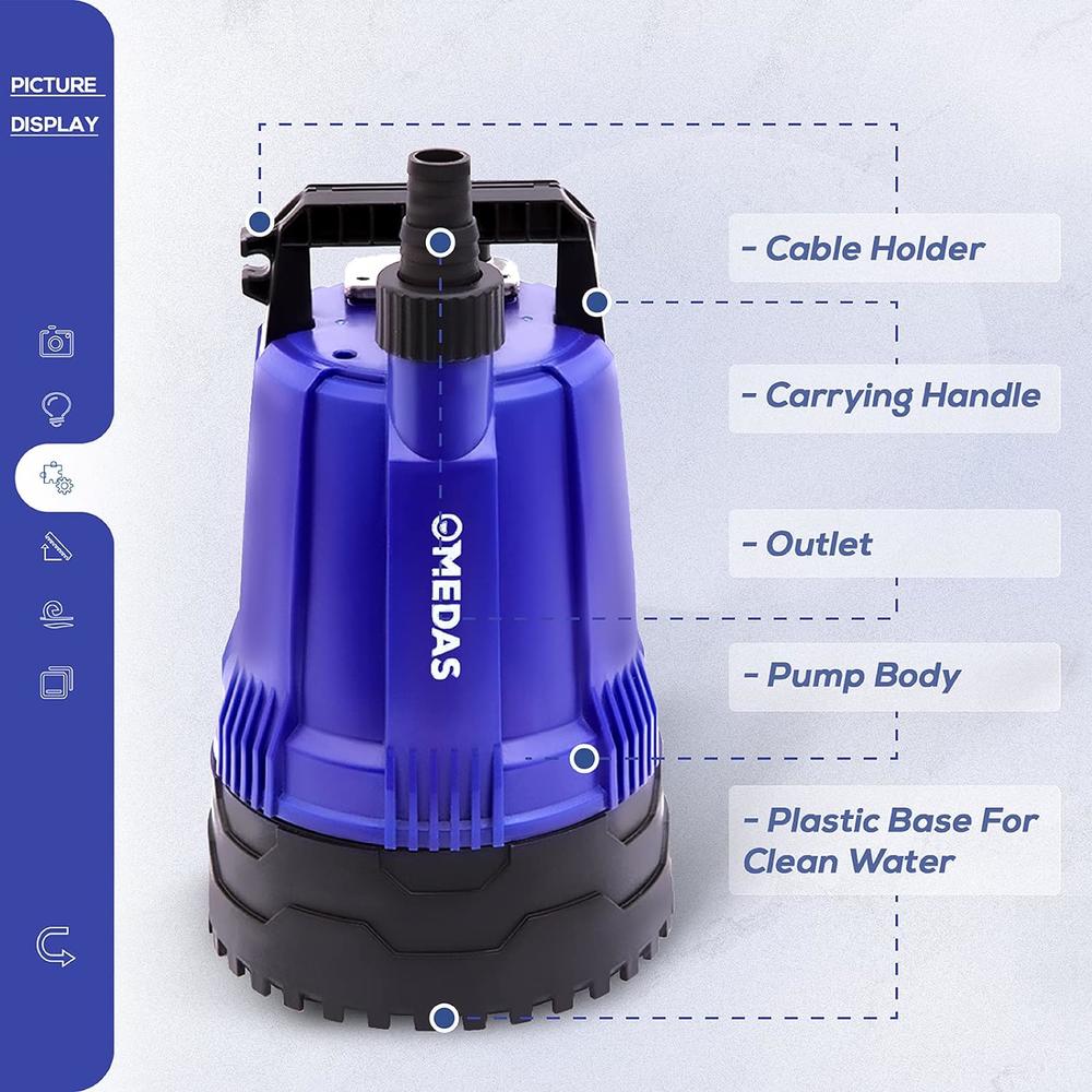 MEDAS 2021 New Upgraded Submersible Clean Water Pump One Year Non-Stop Running Durable 1/2 HP 1700 GPH Portable Sump Electric Transfe