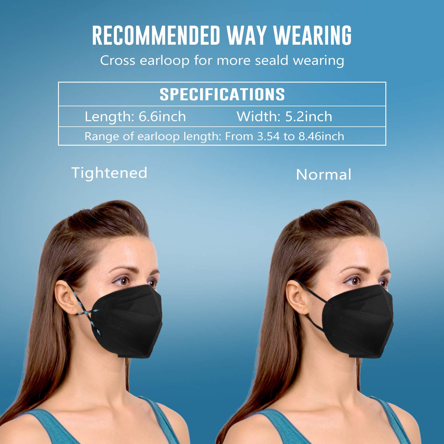 Generic KN95 Face Mask 50 Pack, Miuphro Black KN95 Mask Protection Against PM2.5 Dust, Air Pollution