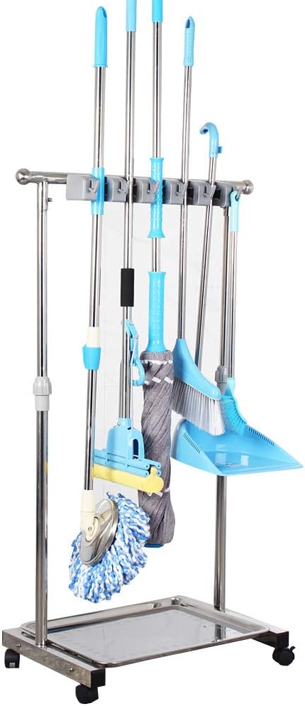 Jiahai QTJH movable mop broom holder put wet mops floor standing cleaning  tool rack stainless for schools, hospitals, factories, hotel