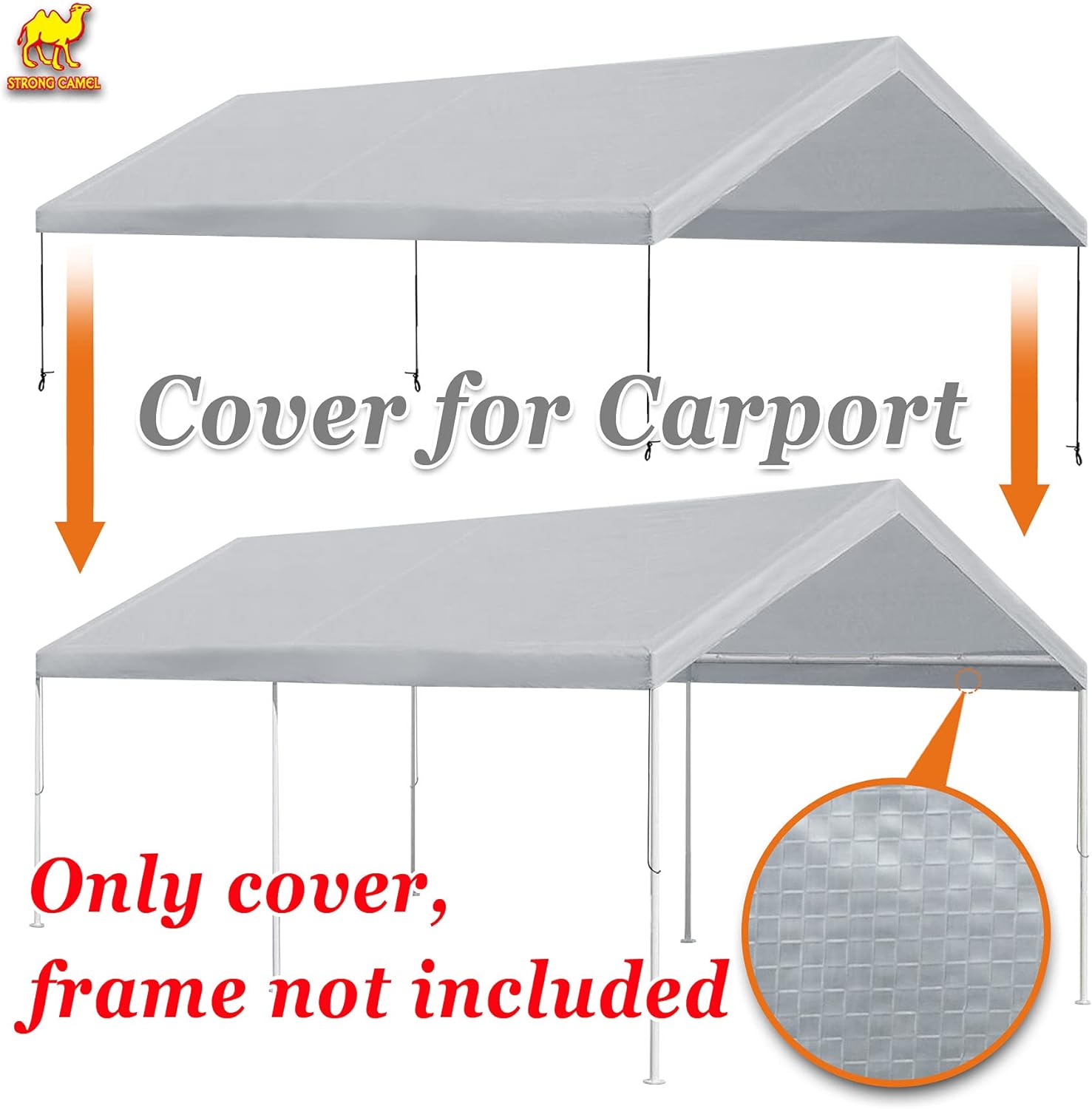 Sunrise Strong Camel Outdoor 10x20 Replacement Canopy Roof Cover Valanced Carport Covers (10'x20', Silver)