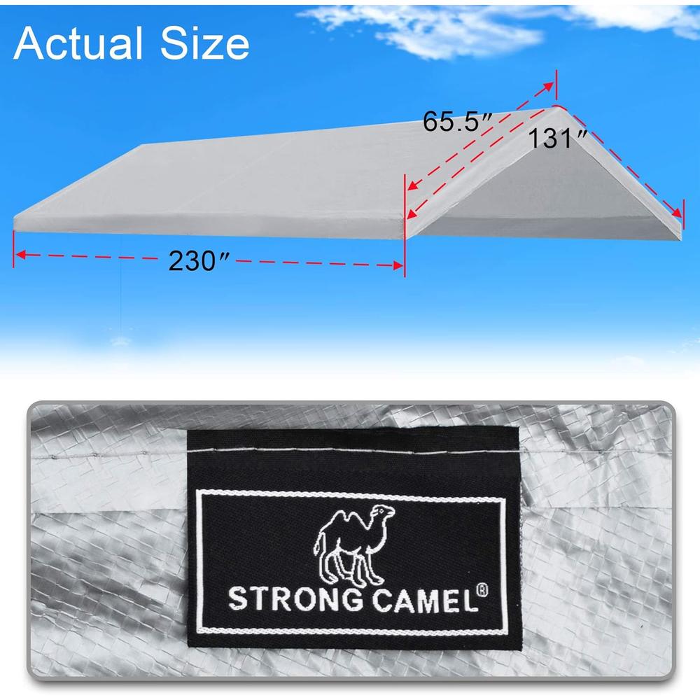 Sunrise Strong Camel Outdoor 10x20 Replacement Canopy Roof Cover Valanced Carport Covers (10'x20', Silver)