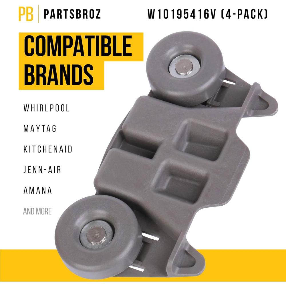 PartsBroz W10195416V Lower Dishrack Wheel Assembly