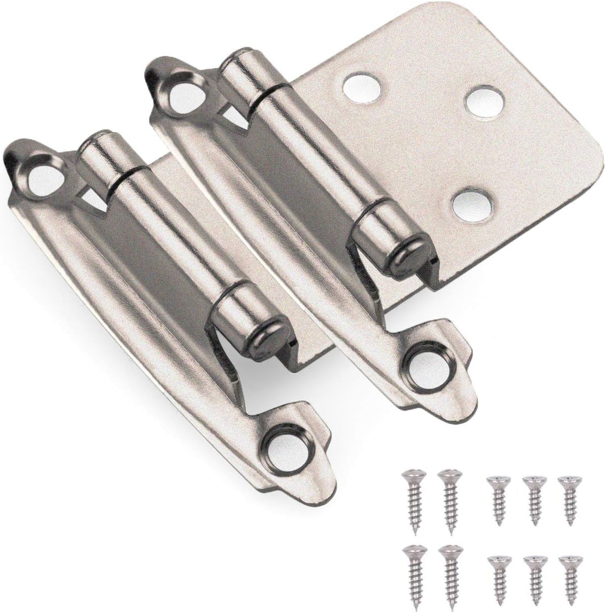 JOJO US Overlay Satin Nickel Cabinet Hinges 25 Pairs(50Pcs), Self Closing  Hinges for Kitchen Cabinets/Cupboard/ Furniture Doors, Silver