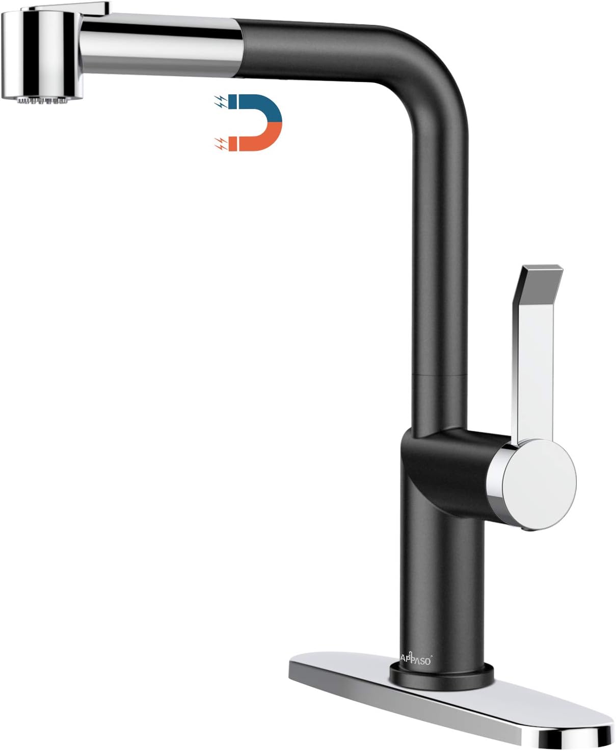 APPASO Modern Kitchen Faucet with Pull-Out Spray Head Black Chrome,  Magnetic Docking Single-Handle Kitchen Sink Faucet with Pull Down