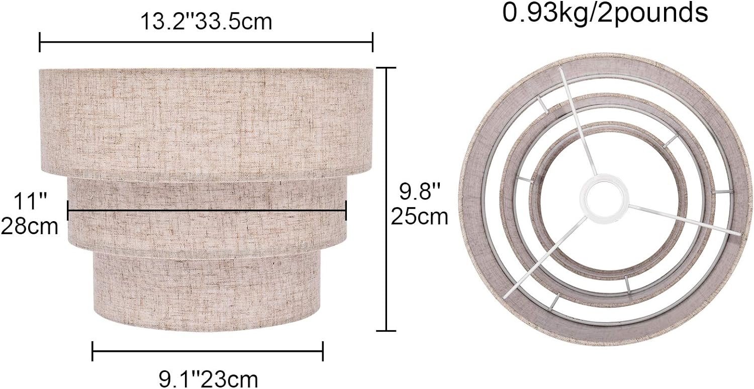 HUOKU Lamp Shades for Floor Lamps,Pendant Lighting and Chandelier Replacement,3-Tier Drum Fabric Lampshade with Natural Linen Handcra