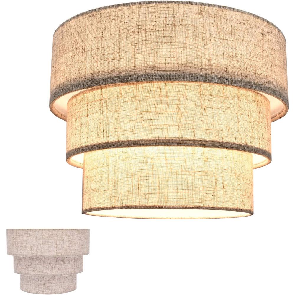 HUOKU Lamp Shades for Floor Lamps,Pendant Lighting and Chandelier Replacement,3-Tier Drum Fabric Lampshade with Natural Linen Handcra