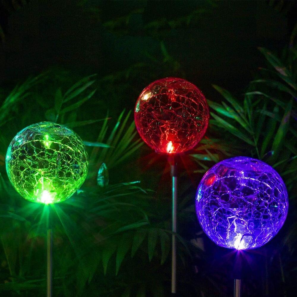 Solpex Solar Globe Lights Outdoor, Cracked Glass Ball Dual LED Garden Lights,Color-Changing Outdoor Landscape Garden Light Decoration,