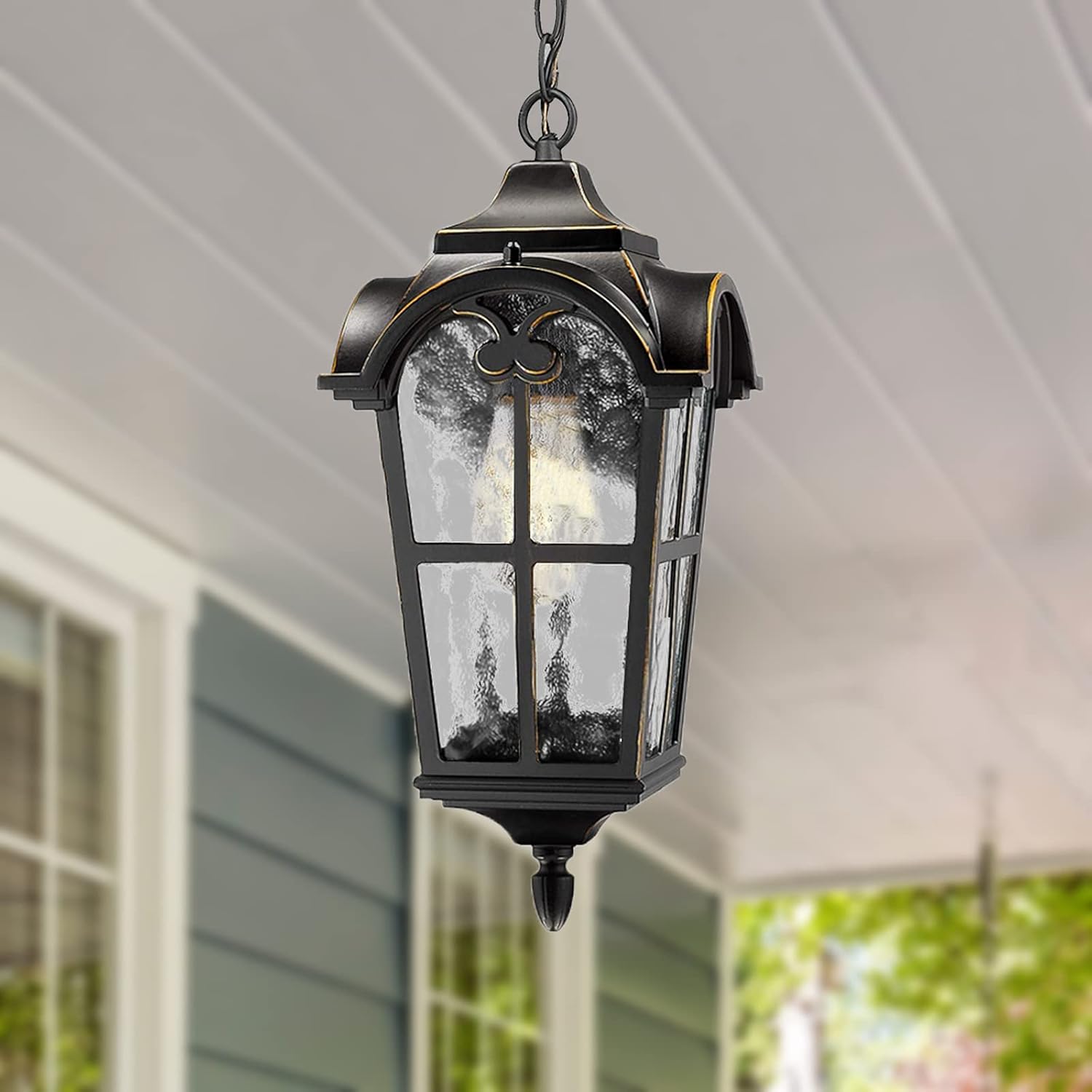 Skytalent Hanging Porch Light Outdoor Pendant Fixture Vintage Exterior Lantern With Clear Hammered Glass Dark Bronze Finis Skytalent Hanging Porch Light Outdoor, Vintage Outdoor Hanging Lights