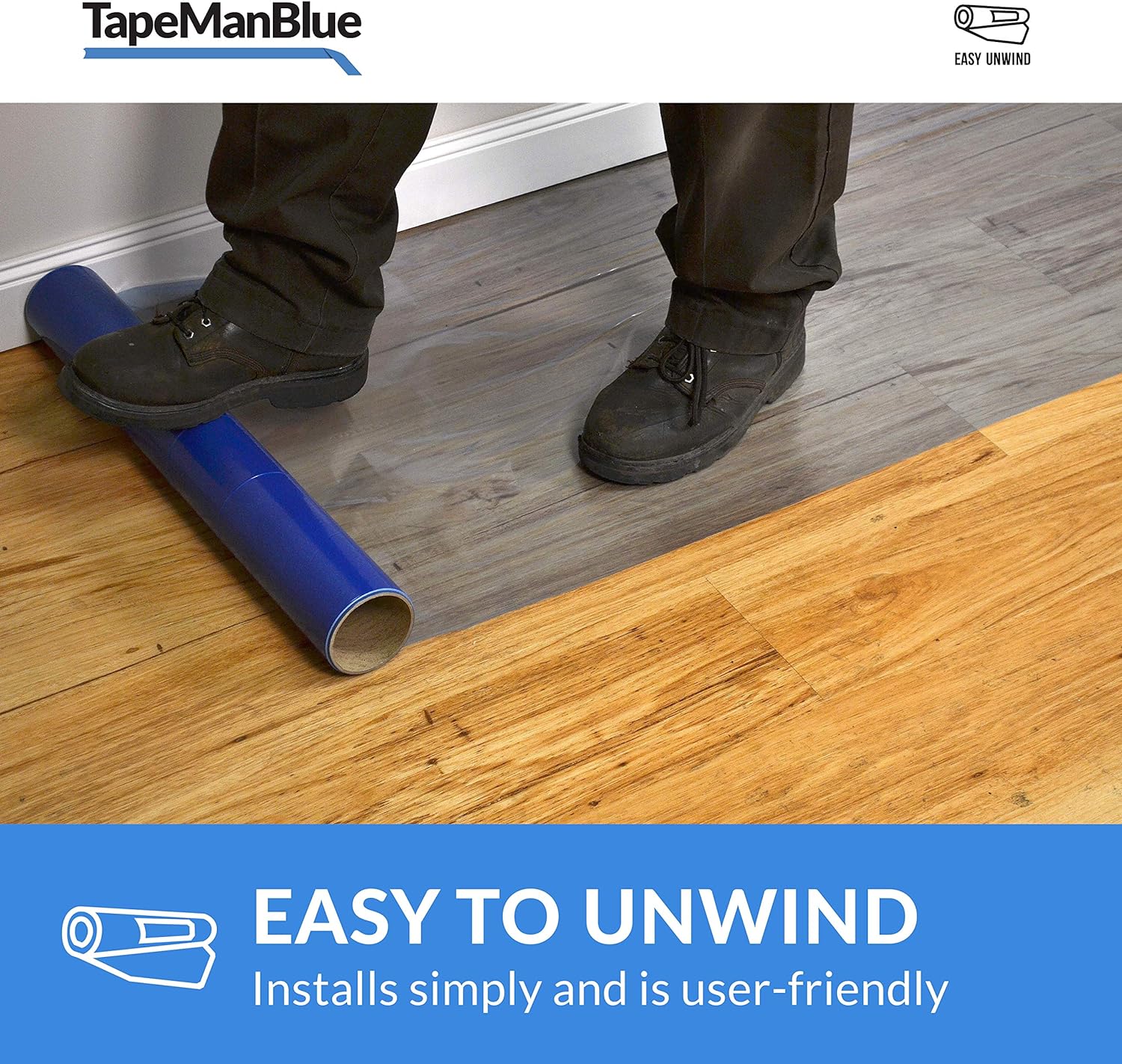 Tapemanblue Floor Protection 24 Inch X 200 Foot Roll Blue Self Adhesive Protective For Hardwood Tile And Hard Surfaces, Temporary Hardwood Floor Protection