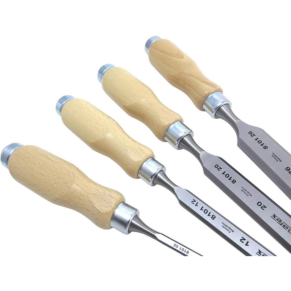 NAREX (Made in Czech Republic) 4 pc set 6mm (1/4"), 12 (1/2"), 20 (3/4") , 26 (1 1/16") mm Woodworking Chisels 86