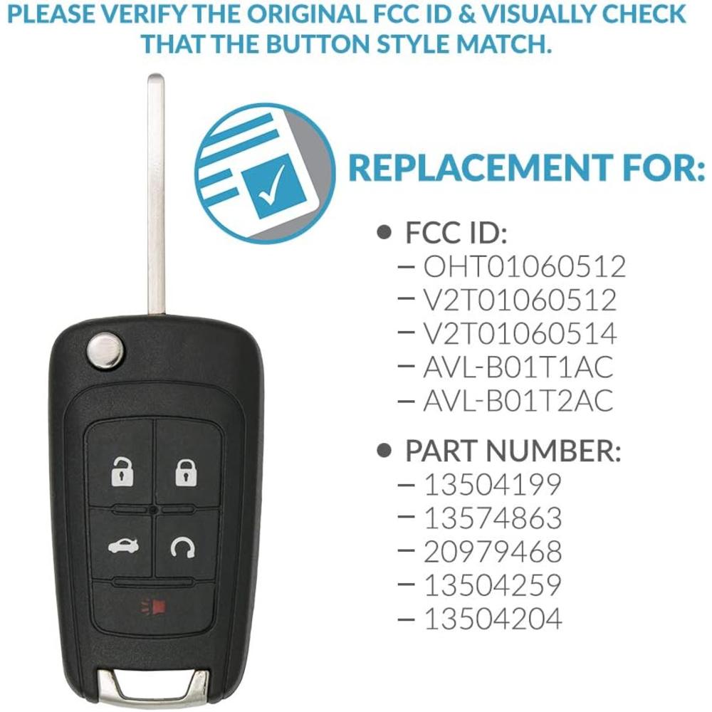 Keyless2Go Replacement for New Keyless Remote 5 Button Flip Car Key Fob Select Impala Malibu Cruze Equinox and Other Vehicles That Use FCC