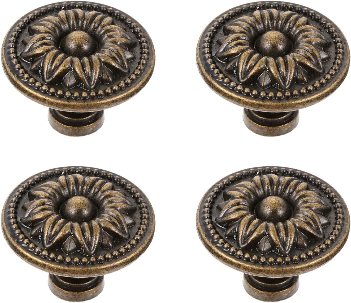 doitool 175237H3R021R1YF 4pcs Vintage Drawer Knobs Metal Antique Flower  Embossing Cabinet Handles Single Hole Bronze Round Handles Dresser Pulls  for ...
