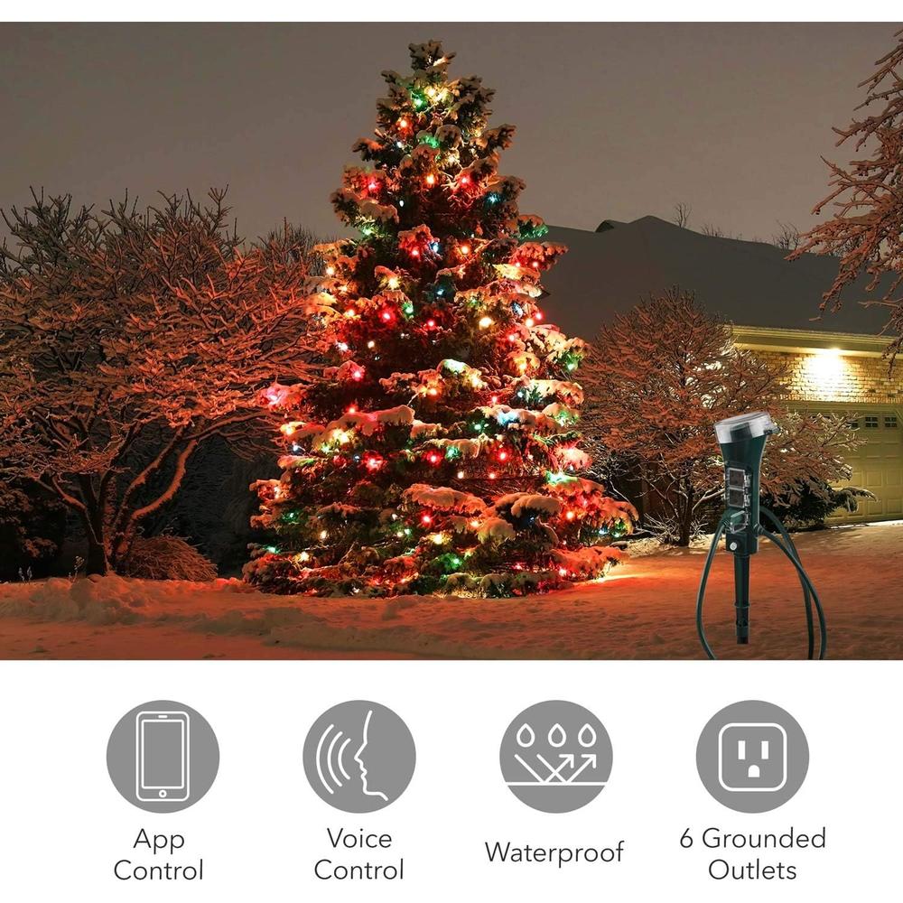 HBN Outdoor Heavy Duty Smart WiFi 6 Outlet Stake Yard Timer, No Hub Required for Outdoor Lights, Compatible with Alexa and Google A