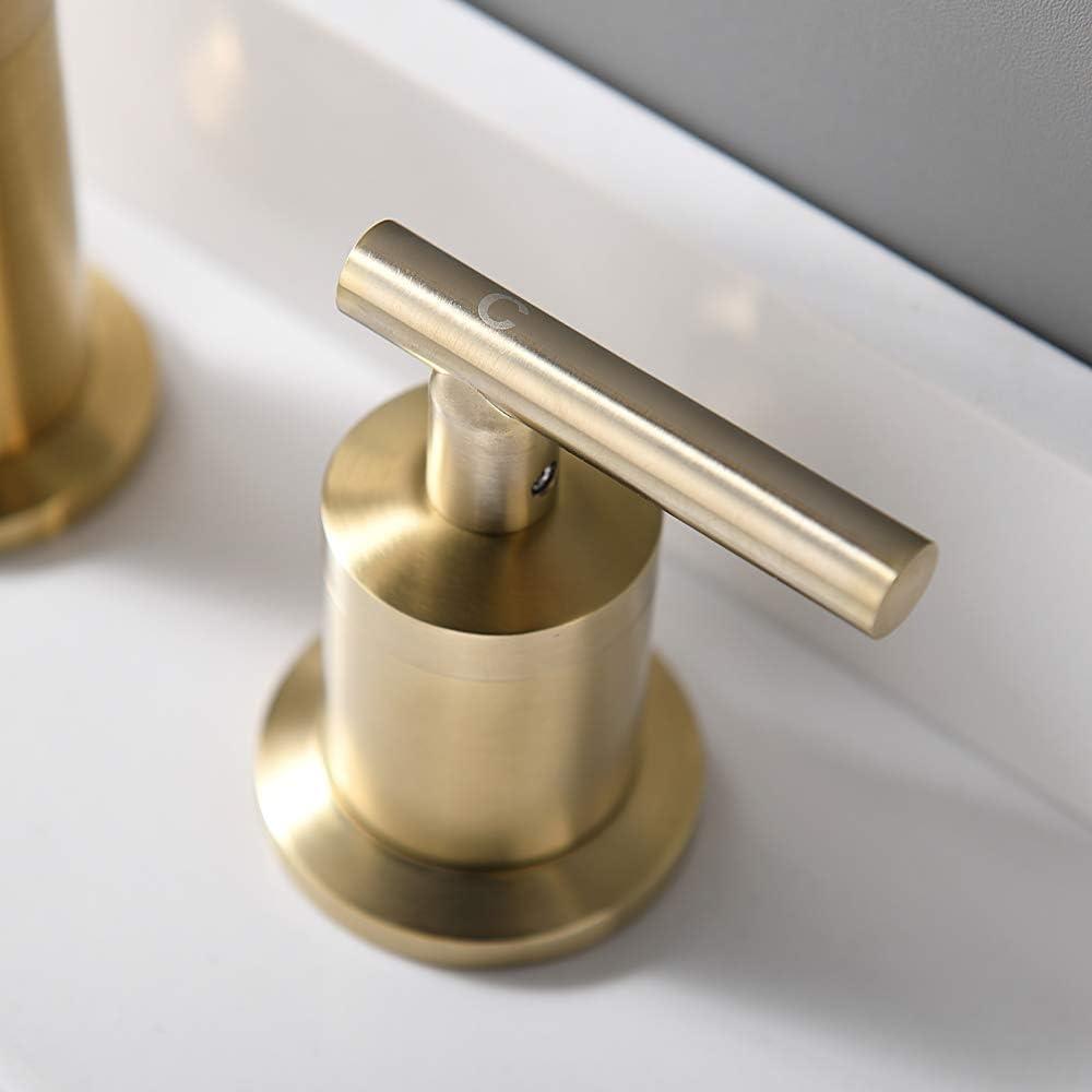 Phiestina 2 Handles 8 Inch Widespread Bathroom Faucets, Brushed Gold Bathroom Sink Faucet with Valve and Metal Pop-Up Drain by Phiestina,