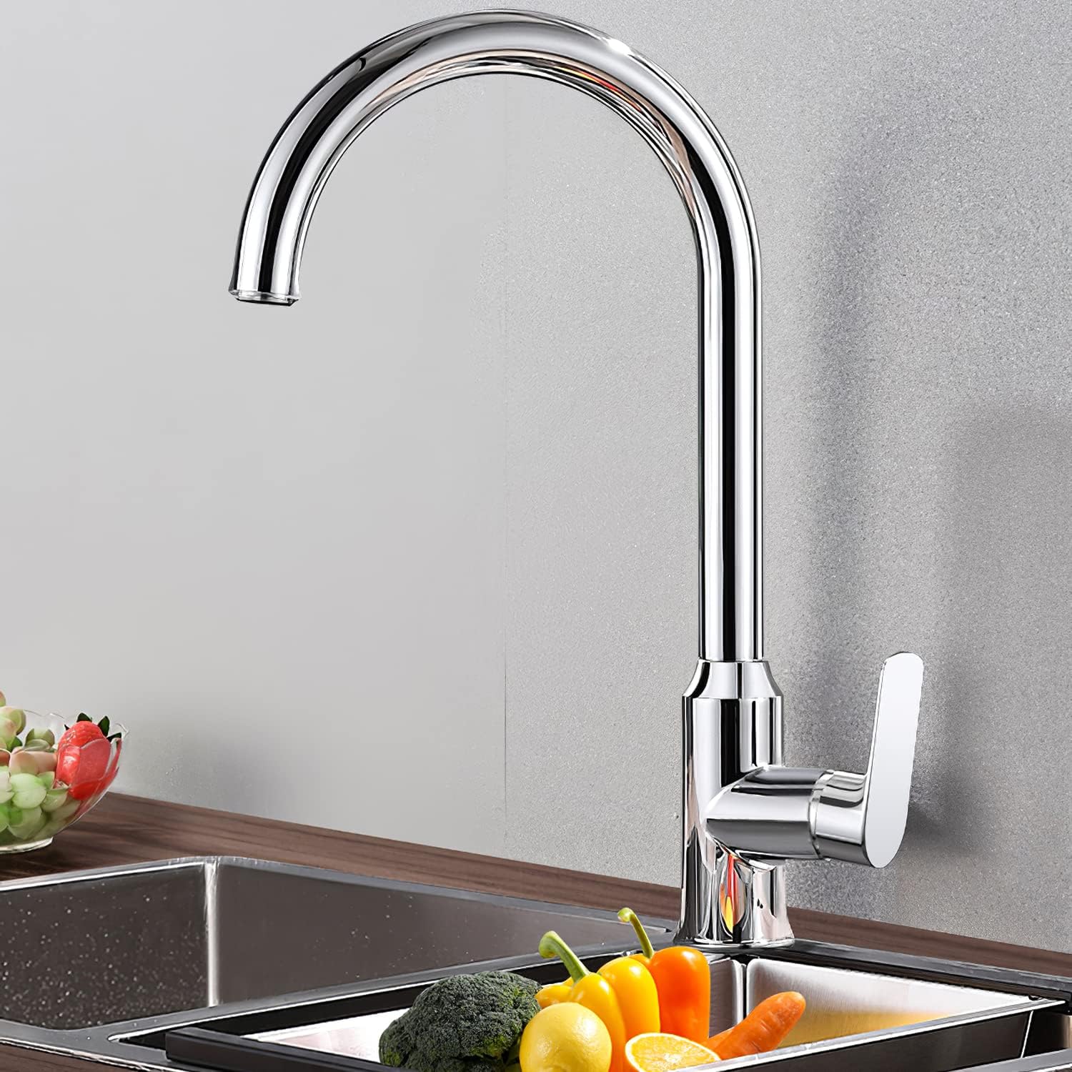 YITAHOME Bar Faucets Single Hole, Splash-Proof Chrome Bar Sink Faucet for  Kitchen, Big Single Handle High-arc Gooseneck Brass Kitchen Fa