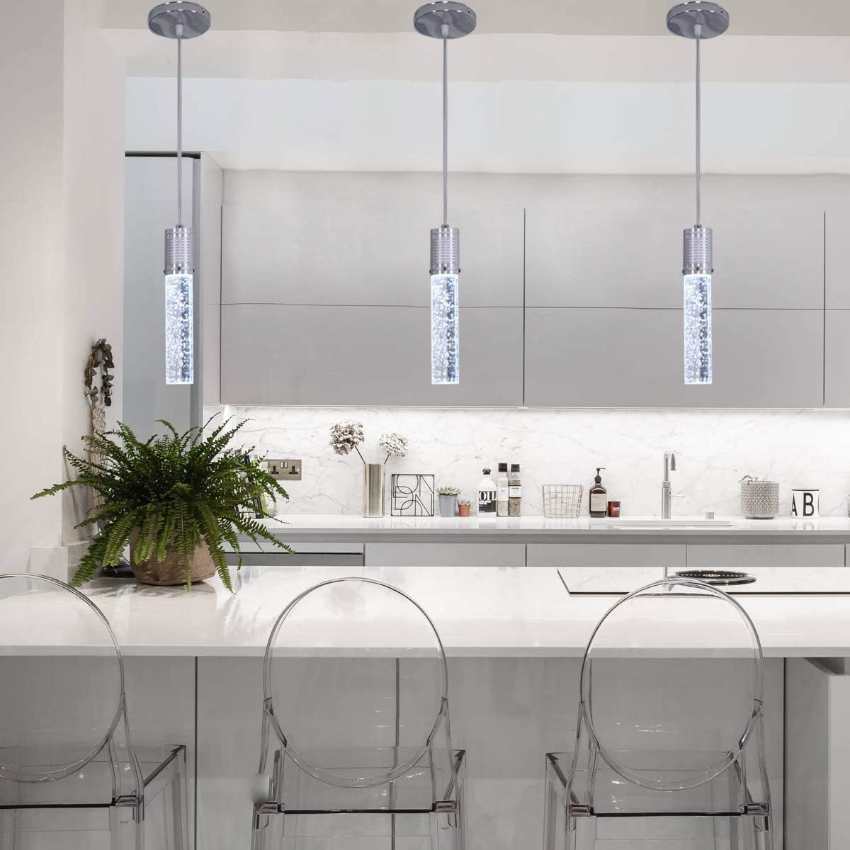 Haixiang 3 Pendants Kitchen Island Light Bubble Crystal Chandeliers Modern  Pendant Lighting for Kitchen Island Pendant Light Lighting Fi