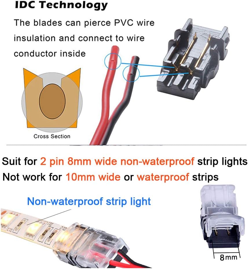 BZONE 2 Pin LED Strip Connectors 10 Pack with 16.4FT Extension Cable for 8 mm Wide Non-Waterproof Single-Color LED Strip Lights, Stri Dodge Trailer Wiring Diagram Sears