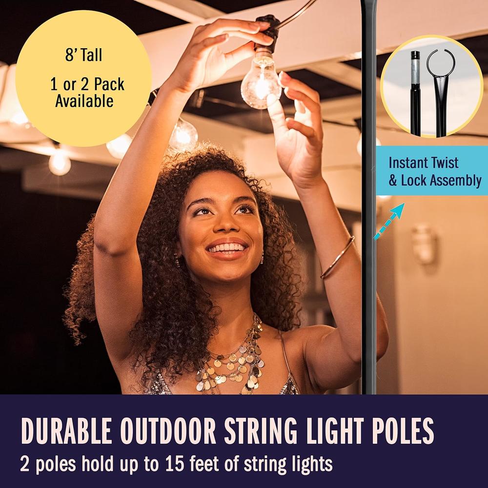 Holiday Styling String Light Pole - Outdoor Metal Poles with Hooks for Hanging String Lights - Garden, Backyard, Patio Lighting Stand for Parti