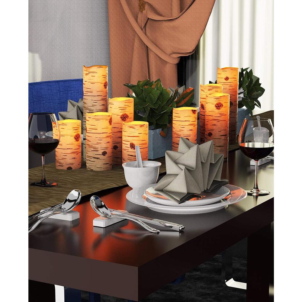 RY King Set of 9 Pillar Real Wax Flameless LED Battery Operated Flickering Candles with Timer and 10-Key Remote Control